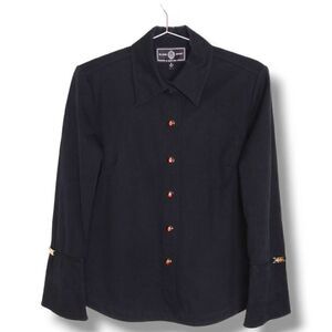 St John Womens‎ Jacket Sz P Black Red Ladybug Buttons & Lining Cuffs Business